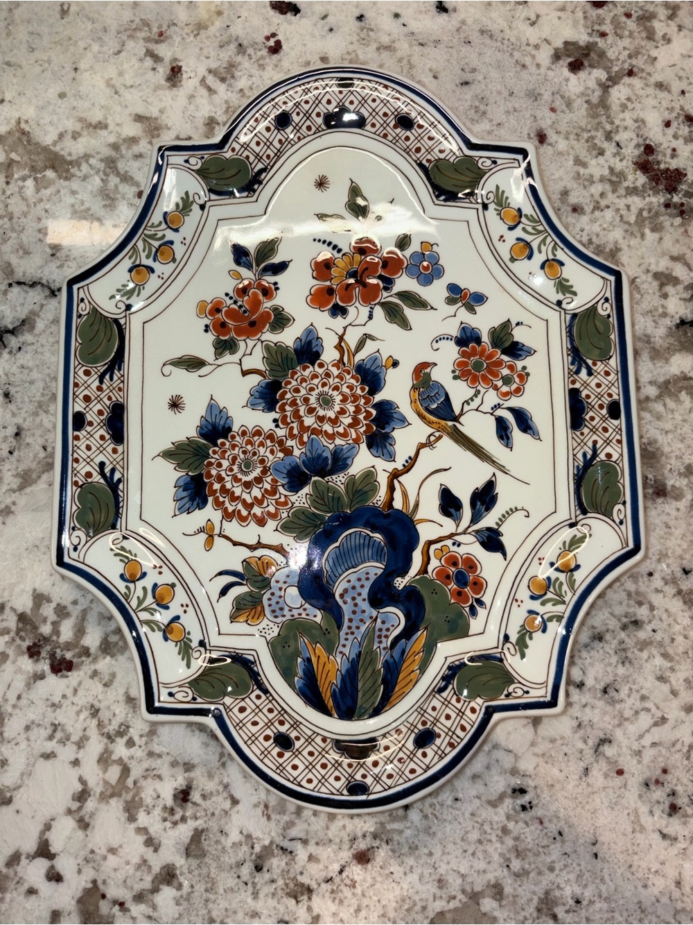 Royal Delft Polychrome Floral Bird Plate 11” Wall Decor Hand Painted